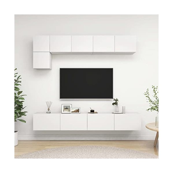 CBLDF Meuble TV 5 pièces en bois blanc