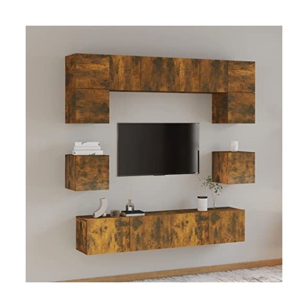 CBLDF Meuble TV 8 pièces en chêne fumé