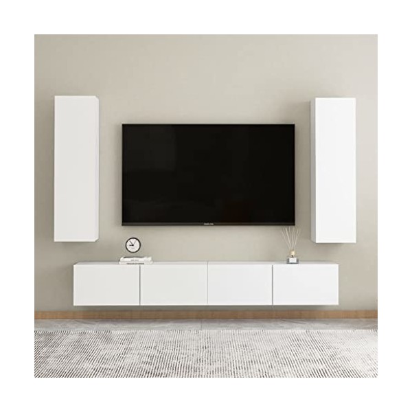 Meuble TV 4 pièces en bois blanc