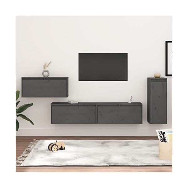RAUGAJ Meuble TV 4 pièces en pin massif gris