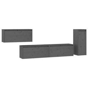 RAUGAJ Meuble TV 4 pièces en pin massif gris