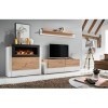 ASM Ensemble Meuble TV Mural Et Buffet Cheminée Queens - L 290 X P 45 X H 150 Cm - Blanc Et Beige