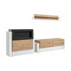 ASM Ensemble Meuble TV Mural Et Buffet Cheminée Queens - L 290 X P 45 X H 150 Cm - Blanc Et Beige