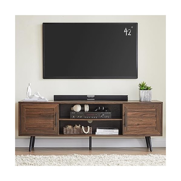 EDYO LIVING Meuble TV moderne en bois avec meuble de rangement et étagère ouverte pour téléviseurs jusquà 165,1 cm, noyer fo