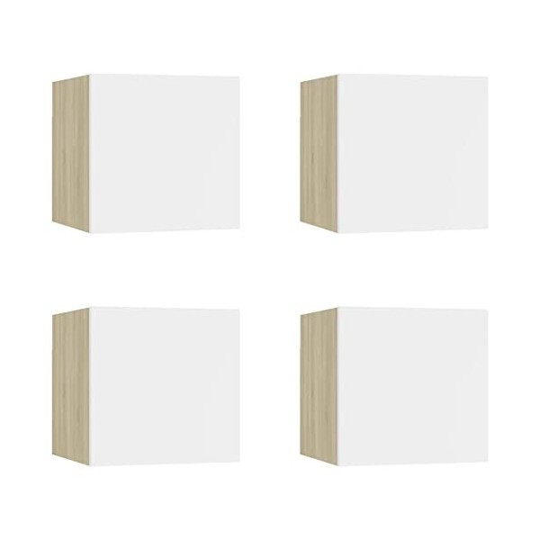 vidaXL 4X Meubles TV Muraux Centre de Divertissement Armoire Suspendue Meuble Stéréo Salon Salle de Séjour Blanc et Chêne Son