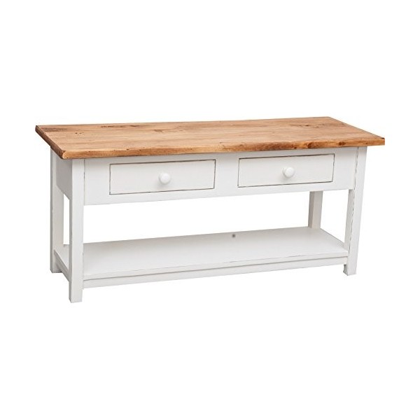 Biscottini Meuble TV Blanc et Bois 110 x 50 x 40 cm Made in Italy | Meuble TV Bois Massif de Tilleul | Table TV en Bois Artis