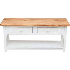 Biscottini Meuble TV Blanc et Bois 110 x 50 x 40 cm Made in Italy | Meuble TV Bois Massif de Tilleul | Table TV en Bois Artis