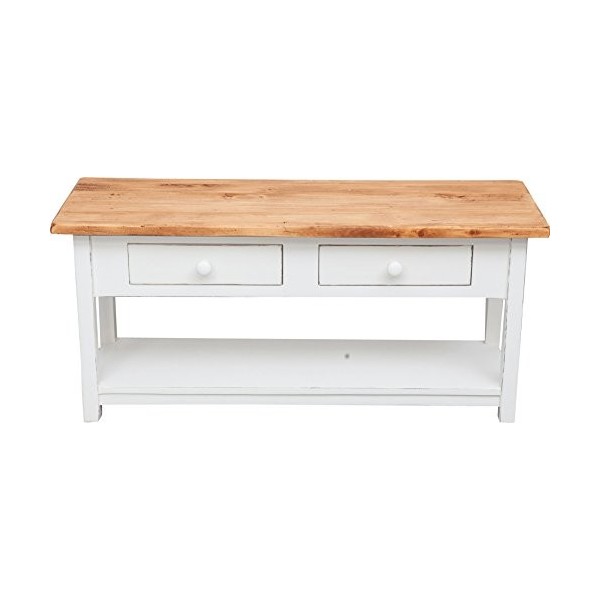 Biscottini Meuble TV Blanc et Bois 110 x 50 x 40 cm Made in Italy | Meuble TV Bois Massif de Tilleul | Table TV en Bois Artis