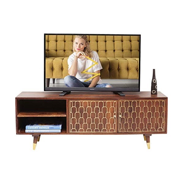 KARE Muskat Petit Buffet TV Noix de Muscade avec 2 Portes et 2 Compartiments Marron avec Accents dorés sur Le Devant du Placa