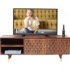 KARE Muskat Petit Buffet TV Noix de Muscade avec 2 Portes et 2 Compartiments Marron avec Accents dorés sur Le Devant du Placa