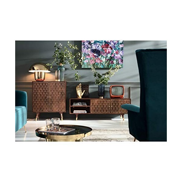 KARE Muskat Petit Buffet TV Noix de Muscade avec 2 Portes et 2 Compartiments Marron avec Accents dorés sur Le Devant du Placa