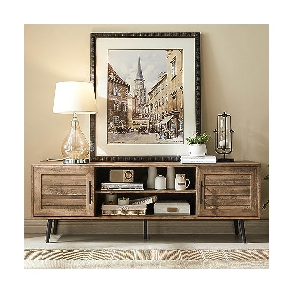 EDYO LIVING Meuble TV moderne du milieu du siècle de 53,3 cm de haut, meuble TV en bois avec armoire de rangement et étagère 