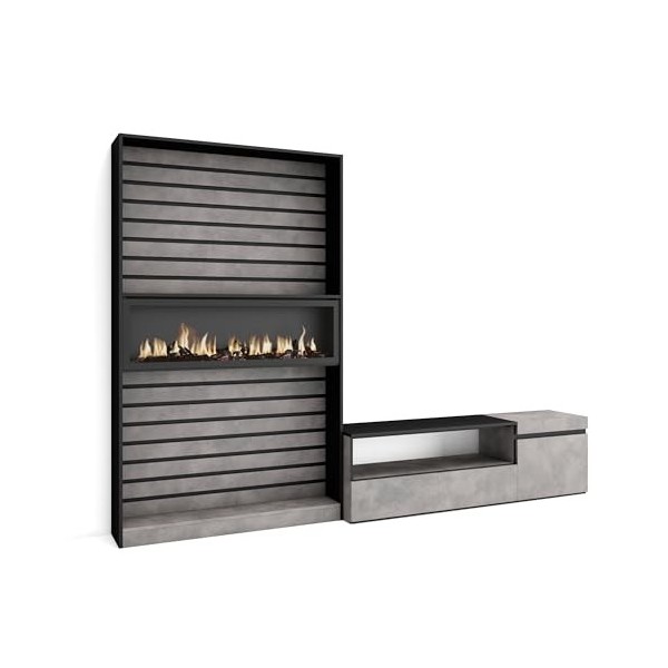 Skraut Home | Ensemble Meuble TV | Meuble Salon Complet | 260x186x35cm | pour Les TV jusquà 65" | Cheminée électrique | Styl