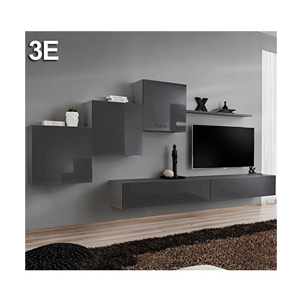 MB Muebles Bonitos | Ensemble de Meubles TV | Mur de Rangement | Meuble Salon | Suspendu | Gris Finition Brillante | Modèle B