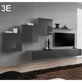 MB Muebles Bonitos | Ensemble de Meubles TV | Mur de Rangement | Meuble Salon | Suspendu | Gris Finition Brillante | Modèle B