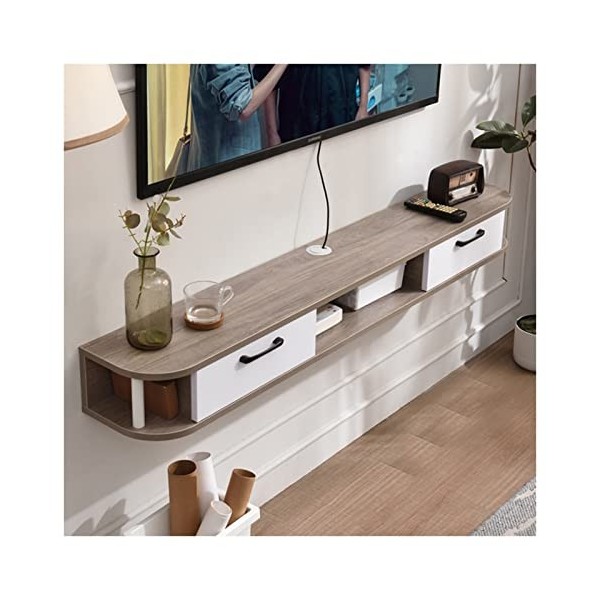 Meuble TV Flottant, étagère TV pour téléviseur Mural, avec Prise de Courant, Support de Rangement Moderne pour Centre de Dive