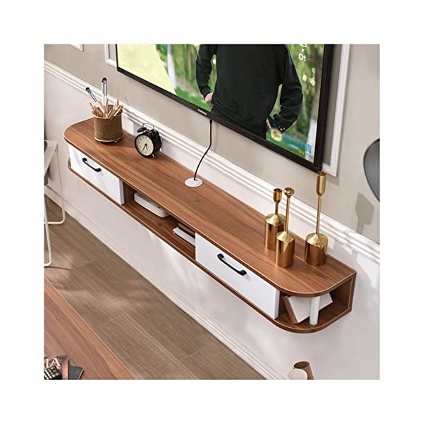 Meuble TV Flottant, étagère TV pour téléviseur Mural, avec Prise de Courant, Support de Rangement Moderne pour Centre de Dive
