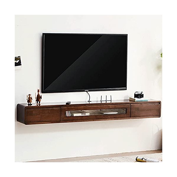 Meuble TV Meuble TV Flottant Meuble TV Flottant, unité de Divertissement Murale en Bois Massif avec 2 tiroirs et Compartiment