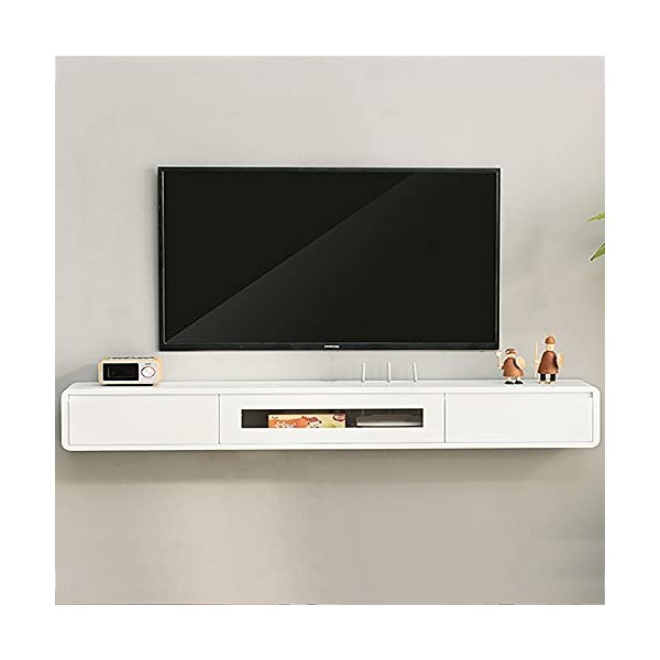 Meuble TV Meuble TV Flottant Meuble TV Flottant, unité de Divertissement Murale en Bois Massif avec 2 tiroirs et Compartiment