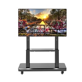 AASSDOO Meuble TV Roulant Noir avec roulettes, Chariot TV Universel Robuste Compatible avec la Plupart des téléviseurs LCD LE