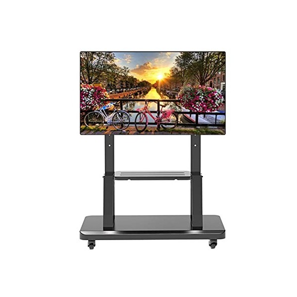 AASSDOO Meuble TV Roulant Noir avec roulettes, Chariot TV Universel Robuste Compatible avec la Plupart des téléviseurs LCD LE