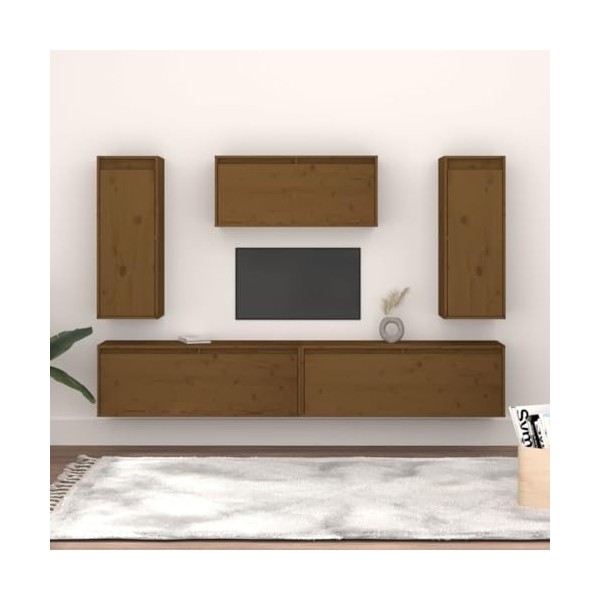 DCRAF Home Hardware Businese Lot de 5 meubles TV en pin massif Marron miel