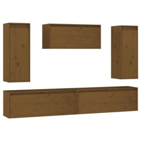 DCRAF Home Hardware Businese Lot de 5 meubles TV en pin massif Marron miel
