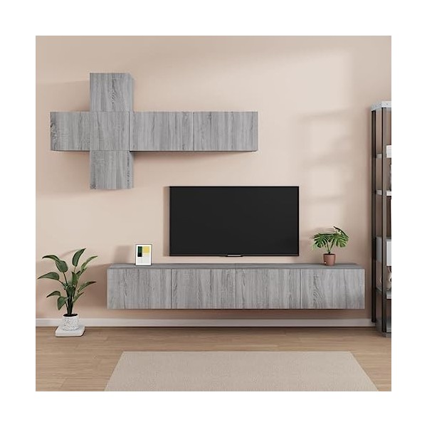 WOODEY Meuble TV 7 pièces Gris Sonoma Meuble en bois dingénierie