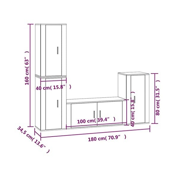 TALCUS Home Hardware Businese Meuble TV 4 pièces en bois Blanc brillant