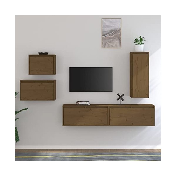 RAUGAJ Home Hardware Businese Lot de 5 meubles TV en pin massif Marron miel