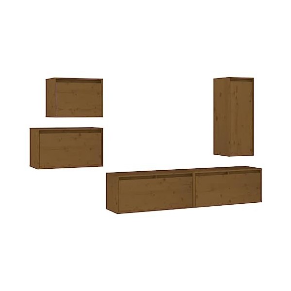 RAUGAJ Home Hardware Businese Lot de 5 meubles TV en pin massif Marron miel