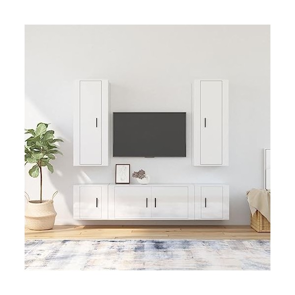 TALCUS Home Hardware Businese Meuble TV 5 pièces en bois Blanc brillant