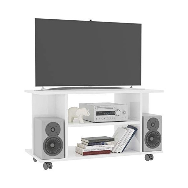Bopdu Meuble TV Support TV Pivotant à Hauteur Réglable avec roulettes 4 Compartiments Support Pivotant Blanc 80 x 40 x 40 cm