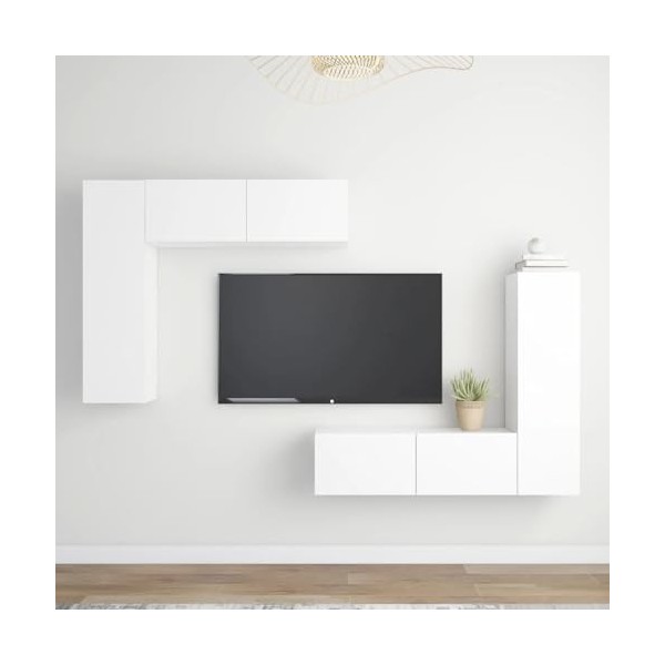 RAUGAJ Home Hardware Businese Ensemble de 4 meubles TV en bois dingénierie Blanc