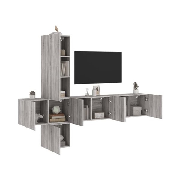 AJJHUUKI Centres de divertissement et meubles TV 5 pièces Meuble mural en bois Sonoma gris