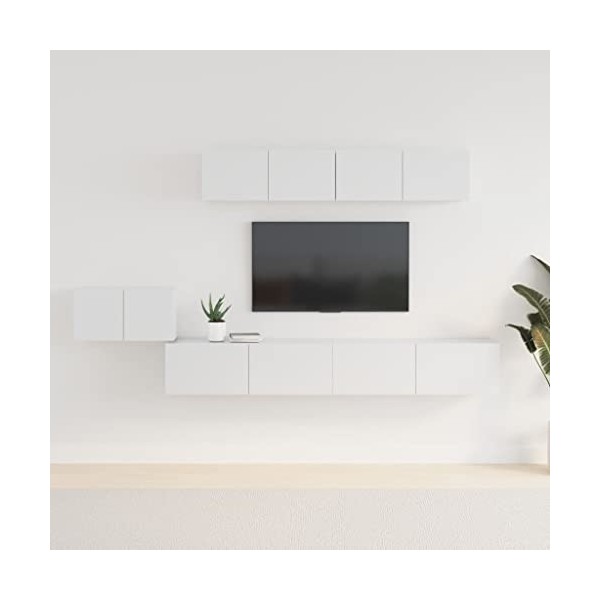 WOODEY Meuble TV 5 pièces en bois blanc brillant