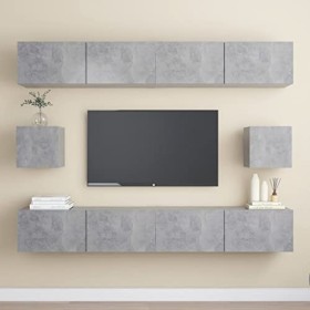 CUTSKY Meuble TV 6 pièces en bois gris béton
