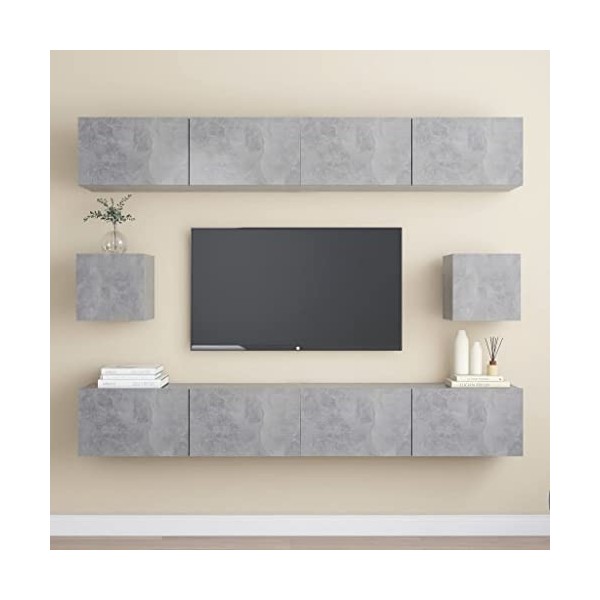 CUTSKY Meuble TV 6 pièces en bois gris béton