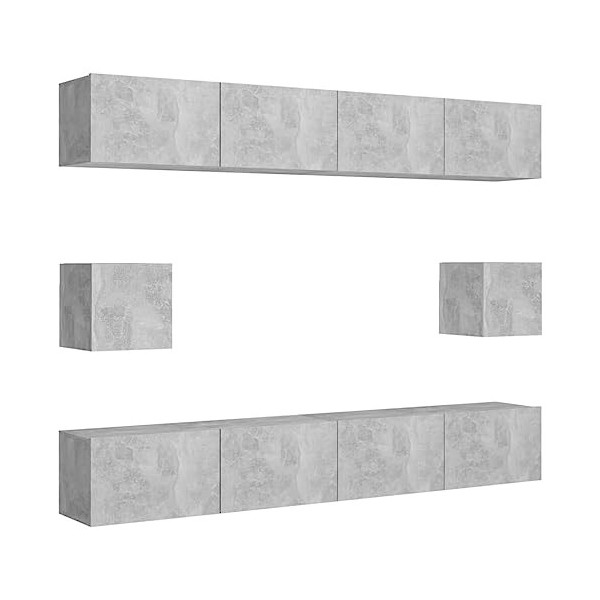 CUTSKY Meuble TV 6 pièces en bois gris béton