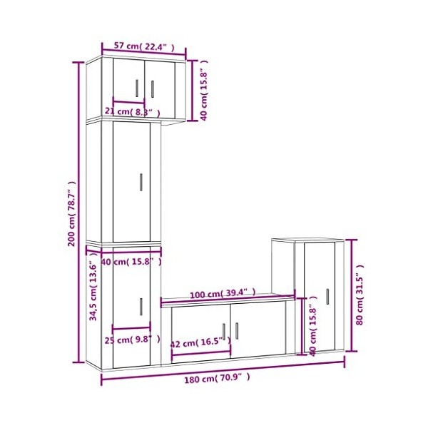 CBLDF Meuble TV 5 pièces en chêne marron