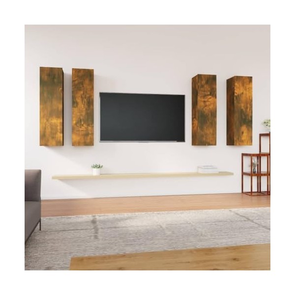 AIJUUKJP Meuble TV 4 pièces Chêne fumé 30,5 x 30 x 110 cm Meubles en bois dingénierie