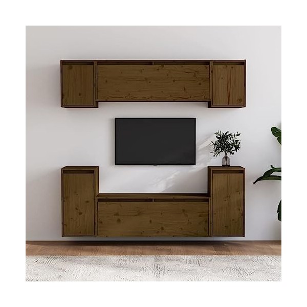 CBLDF Meuble TV 6 pièces en pin massif marron miel