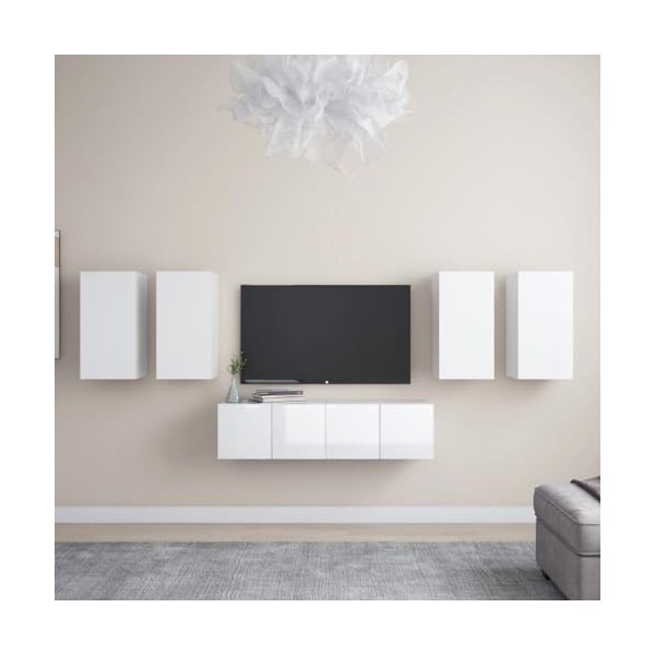 GANDUS Meuble TV 6 pièces en bois blanc brillant