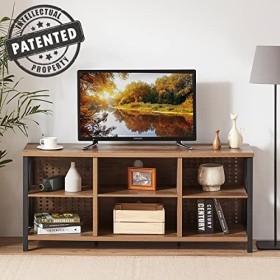 LVB Barnwood Meuble TV rustique en bois et métal avec étagère de rangement pour salon, bureau, 140 cm