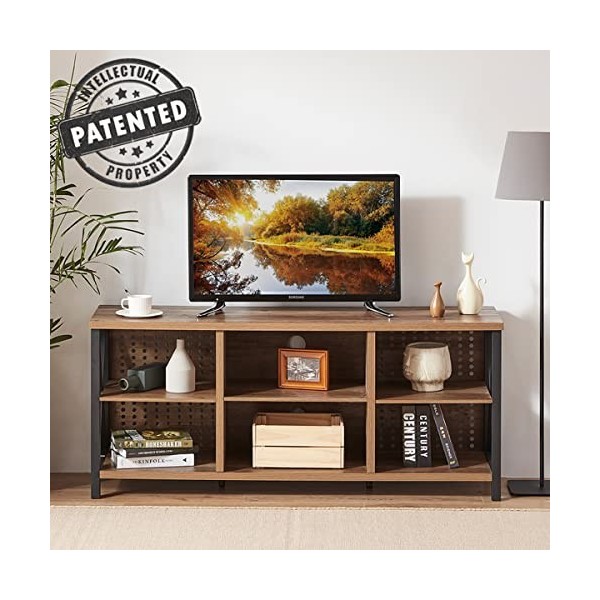 LVB Barnwood Meuble TV rustique en bois et métal avec étagère de rangement pour salon, bureau, 140 cm