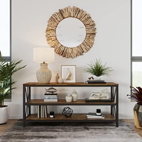 Lavish Home, Brown Farmhouse Meuble TV de 177,8 cm – Centre de divertissement ouvert à 3 niveaux, étagères pour console multi