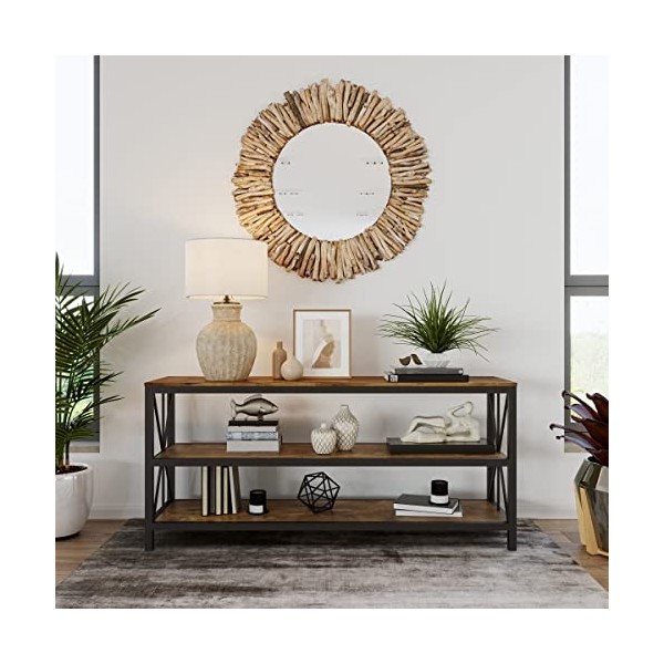 Lavish Home, Brown Farmhouse Meuble TV de 177,8 cm – Centre de divertissement ouvert à 3 niveaux, étagères pour console multi