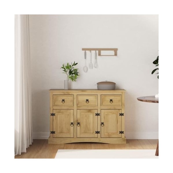 Suuim Meuble TV en pin Massif avec 2 armoires et 2 Compartiments, Meuble de Table Console multimédia en Bois, Centre de Diver