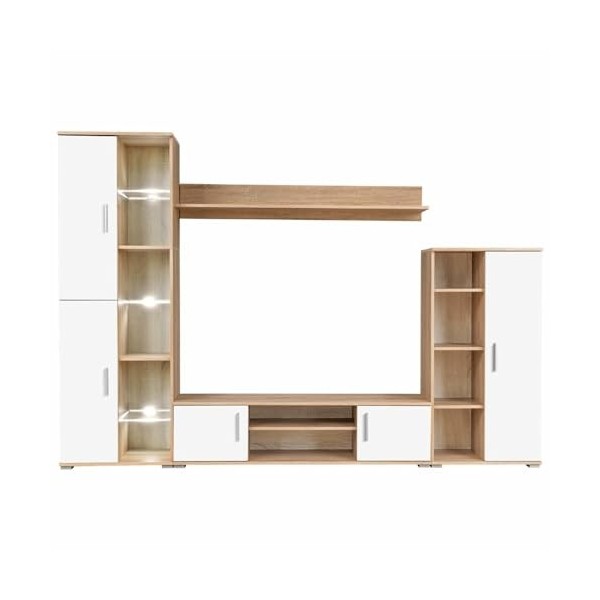 Gecheer Meuble TV Mural avec lumière LED Chêne Sonoma et Blanc Banc TV, Support de Télévision pour Salon, Chambre Meubles de 