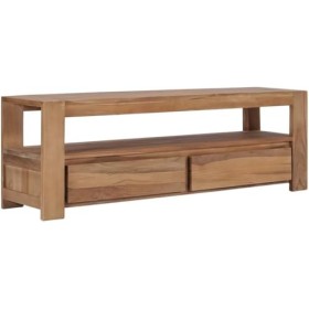 Suuim Meuble TV en Bois Massif avec 3 Portes coulissantes, Centre de Divertissement en Bois de Teck Massif, Console TV, Meubl